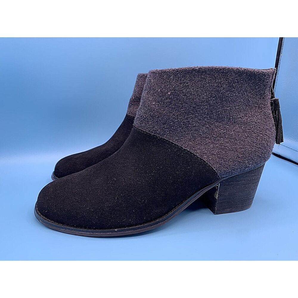 TOMS Lacy Desert Black Gray Suede Fleece Ankle Zip Up Booties Women's Size 8.5